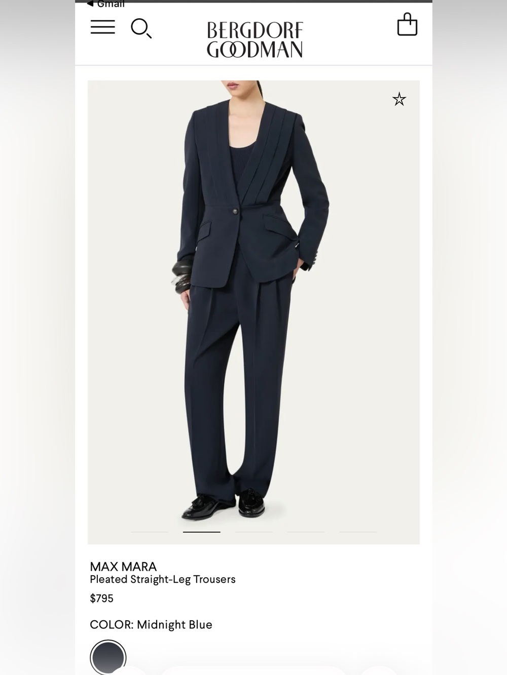 MaxMara Navy Pleated Straight Leg Trousers with Branded Waistband